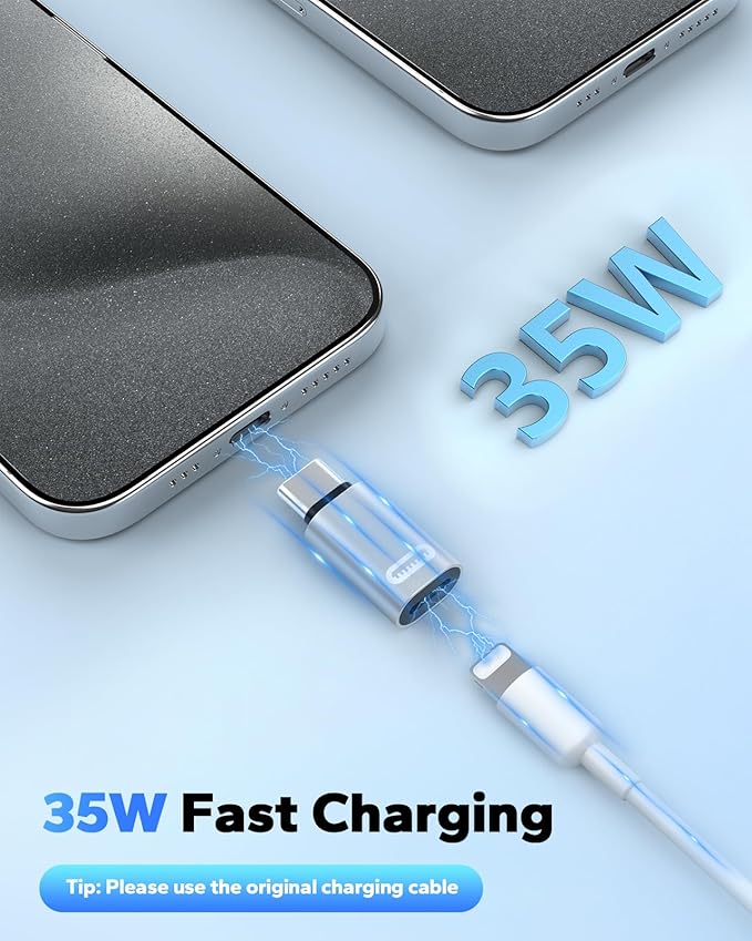MoKo Lightning to USB C Adapter for iPhone 17 Air 16 15 Pro Max Plus, Galaxy S25 S24 S23, iPad Pro/Air, 2 Pack USB-C to Lightning Adapter for Fast Charging/Data Transfer, Not for Audio/OTG, Silver PD