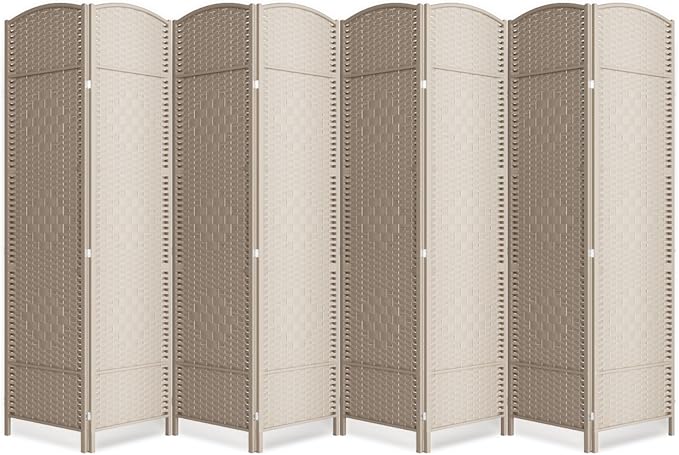 8 Panel Room Divider,6Ft Folding Privacy Screen,Tall - Extra Wide Foldable Panel Partition Wall Divider with Diamond Double-Weaved Hand-Woven Design Room Screen Divider