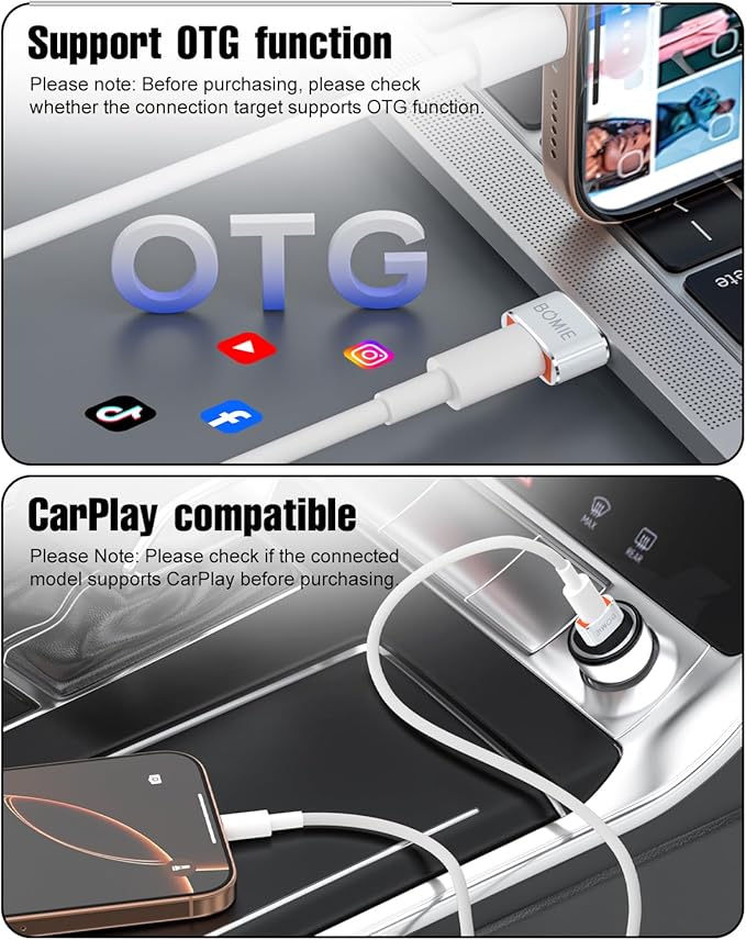 BOMIE USB to USB C Adapter 6 Pack,PD/QC Fast Charging 480Mbps Data Transfer,USB C to USB A Charger Cable Converter for M-acBook,Phone 15/16/17 Pro Max,Pad Pro,A-pple Watch,X-peria,G-alaxy,P-ixel White