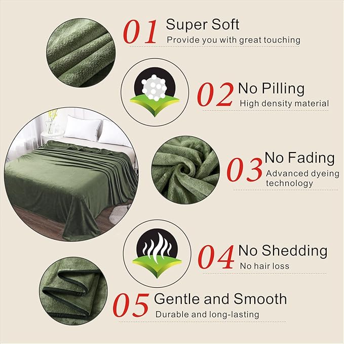 Polar Fleece Blankets Travel Size for The Bed Extra Soft Brush Fabric Super Warm Sofa Blanket 50" x 61"(Green Travel)
