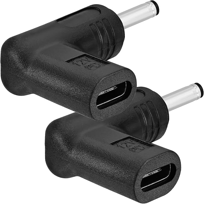 Yeebline 2 Pack 12V DC Power Charging Adapter, 90 Degree Angle Female USB C to Male DC 3.5mm x 1.35mm Converter Connector Charger Plug for Router, Mobile Power Supply (12V to DC 3.5x1.35mm)