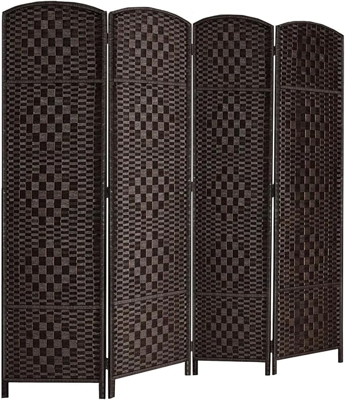Rose Home Fashion Room Divider, 6 ft Tall Room Dividers and Folding Privacy Screens, 16in Privacy Screen 4 Panel Dark Coffee Space Temporary Wall Foldable Partition Separation