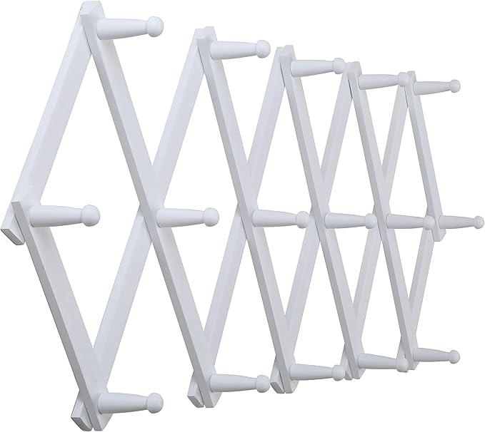 WEBI Accordion Wall Hanger,Expandable Wooden Coat Rack Wall Mounted,Accordion Hat Rack for Wall Rack for Hats,Caps,16 Peg Hooks,White