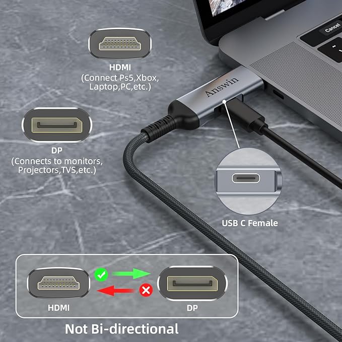 HDMI to DisplayPort Adapter, 4K@60Hz HDMI Source to DisplayPort Monitor Uni-Directional Compatible with PC Graphics Card Laptop Xbox One/360/NS/PS5/Mac Mini Supporting 2K@144Hz 1080P@165Hz