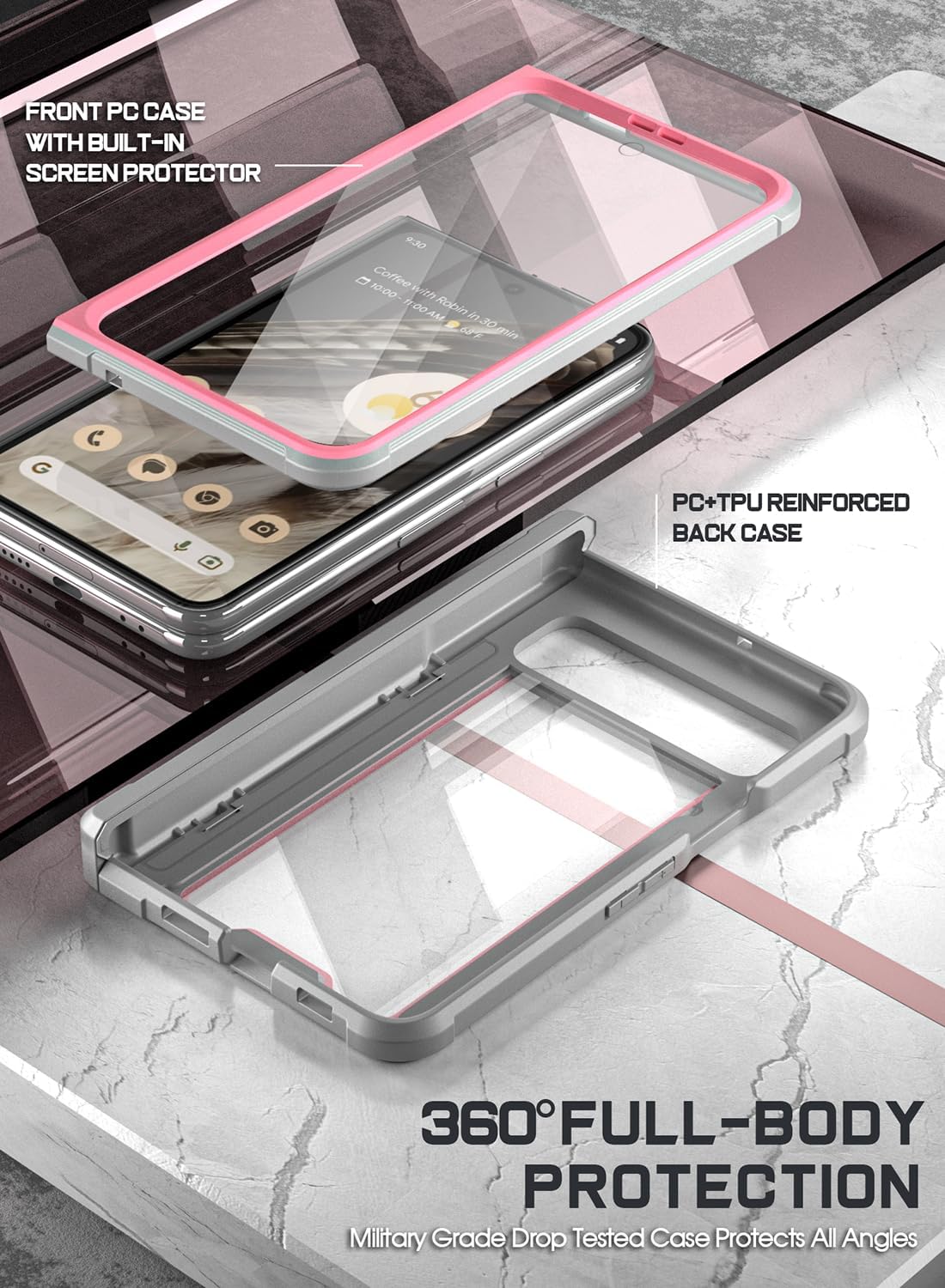 Poetic Guardian Case for Google Pixel Fold 5G, Ultra-Thin Full-Body Hybrid Shockproof Cover, Pink