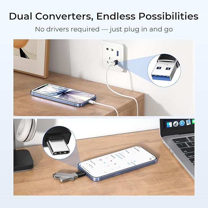 Basesailor USB to USB C Adapter with C Male to 3.0 Female Charger 4P,Thunderbolt 4 to Type A OTG Converter for MacBook,iPhone 14 13 12 Pro Max,Apple iWatch 8 7 SE,iPad 10 Air 4 5 Mini 6,Galaxy S23 S22