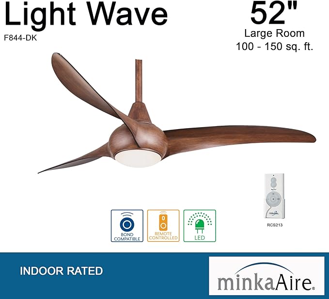 Minka-Aire F844-DK Light Wave 52" Ceiling Fan with LED Light and Remote, Distressed Koa