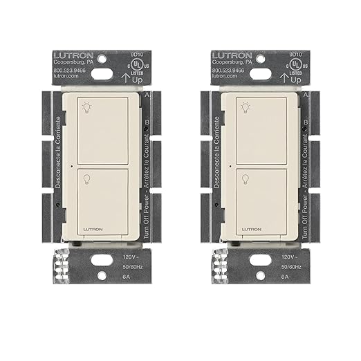 Lutron Caseta Original Smart Light Switch (Lutron Smart Hub Required), for Home, LED, and Fans, 6 Amp, Single-Pole/3-Way, Neutral Required, PD-6ANS-LA-2-Pack, Light Almond, 2 Pack