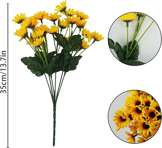 Uieke 24 Bundles Sunflowers Artificial Flowers Daisy Mums 24 Stems Fake Fall Flowers Outdoor UV Resistant No Fade Shrubs for Indoor Outside Home Wedding Office DIY Garden Fall Décor (Yellow)