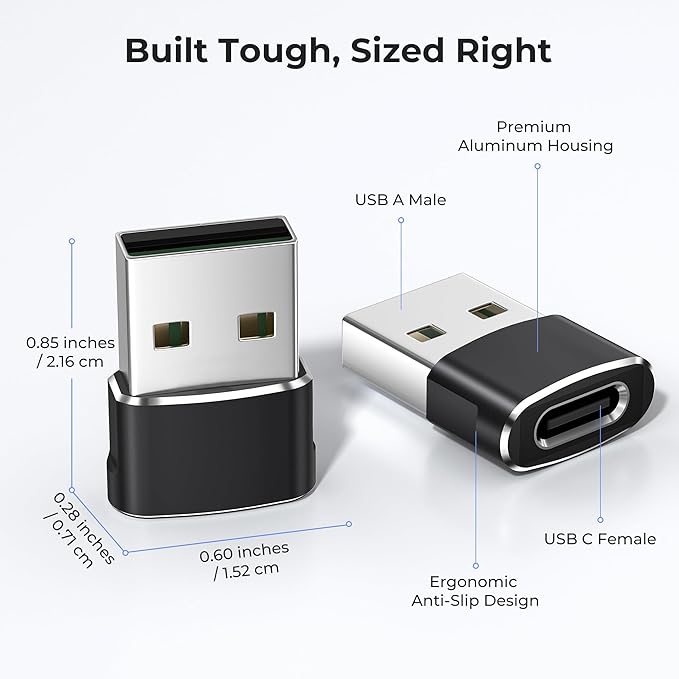 Basesailor USB to USB C Adapter 4Pack,Type C Female to A Male Car Charger Cable Converter for iPhone 17 16 15 14 13 Pro Max Plus,Apple Watch 11 10,iPad Air Mini 7,Samsung Galaxy S26 S25 S24 A55,Z Flip
