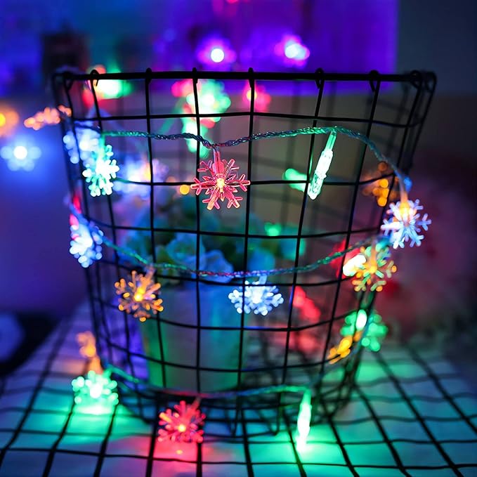 CESOF Christmas Lights Multicolor 20 FT 40 LED Multi Colored Snowflake String Lights Battery Operated Colorful Fairy Light for Bedroom Party Home Xmas Decor Christmas Tree Decorations