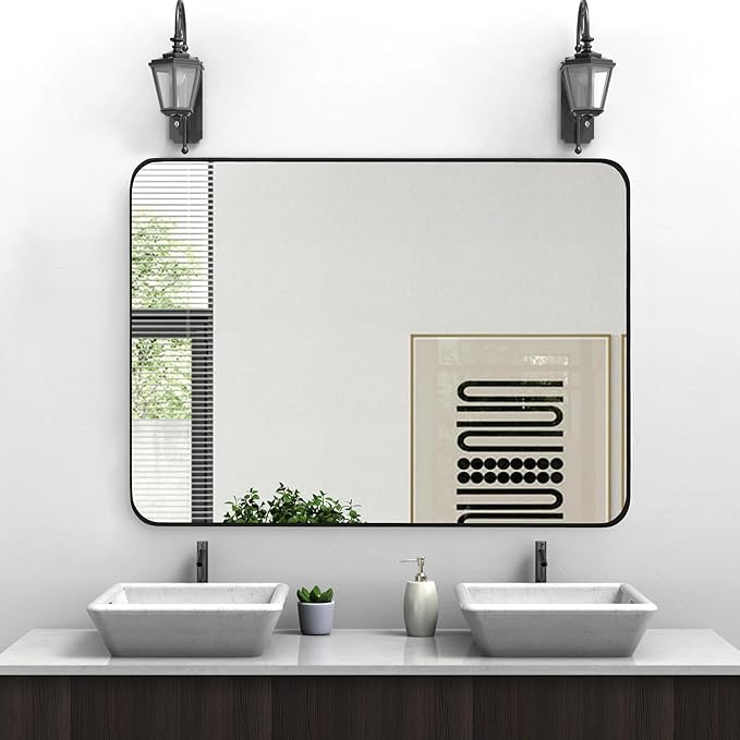 CULER Black Bathroom Wall Mirror,30 x 40 Inch Large Rectangle Vanity Modern Tempered Glass Mirror for Bedroom,Living Room,Entryway (30x40 Inch, Black)