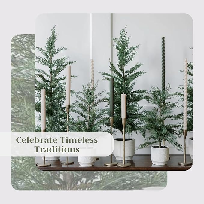 CG Hunter Holiday Collection, Set-of-1 Faux Cedar Trees, Premium Artificial Indoor Cedar Tree Stands 36" Tall in Creme Pot–Perfect Christmas Decoration