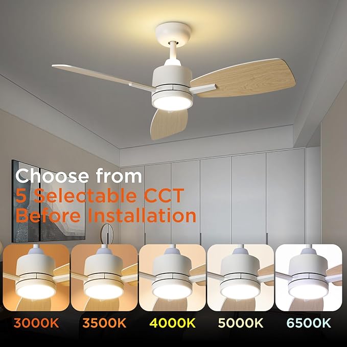TALOYA Ceiling Fan with Lights Remote Control, 42 inch, Reversible Quiet DC Motor, 3 Dual-Faced Blades Modern Ceiling Fans for Bedroom Patio Indoor Covered Outdoor White