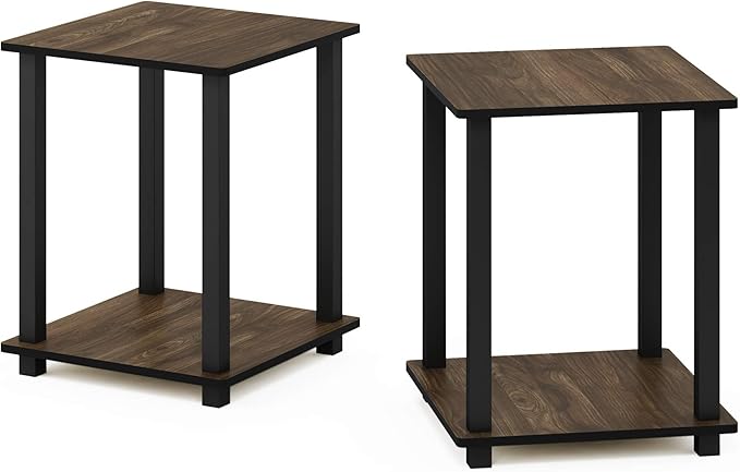 Furinno SIMPLISTIC Side Table Set of 2, 2-Tier End Table, Nightstand, Night Stand, Bedside Table, Easy Assembly, for Living Room, Bedroom, Columbia Walnut