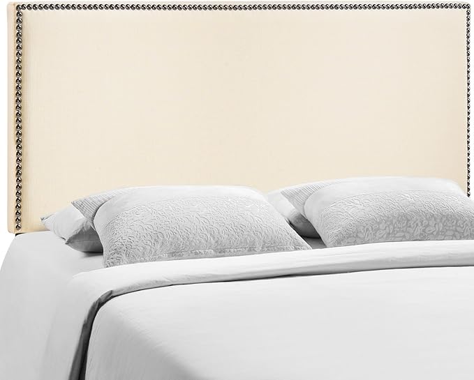 Modway Region Linen Fabric Upholstered Queen Headboard in Ivory with Nailhead Trim