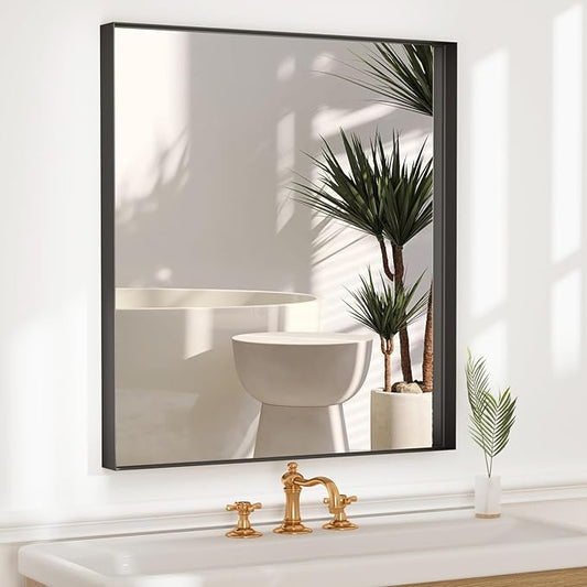 36”x 28” Black Bathroom Mirrors for Over Sink, Modern Vanity Mirror, Black Mirrors for Living Room Bedroom Hallway Decorative,Tempered Glass Hangs Vertically or Horizontally