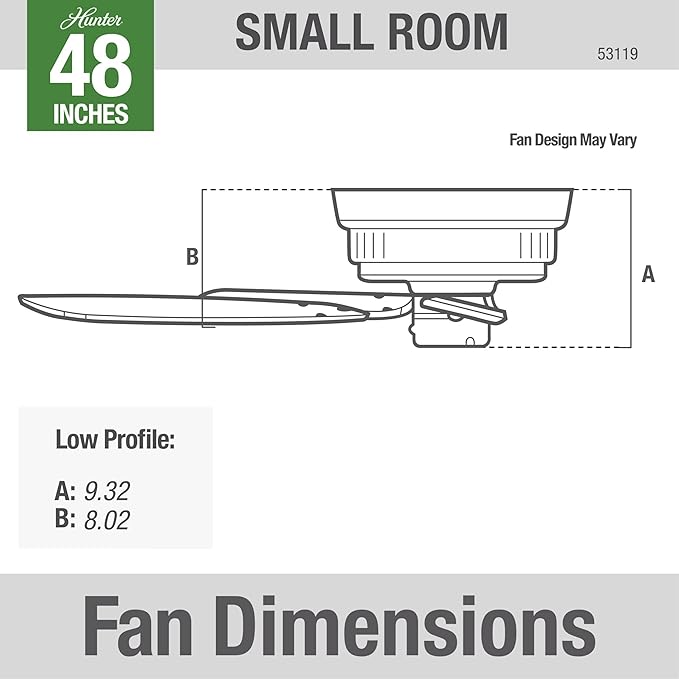 Hunter 48 inch Outdoor or Indoor Ceiling Fan No Light - Low Profile Mount, White Ceiling Fan without Light, For Patio, Porch, Garage, or Living Room, 5 Blades, Pull Chain - Sea Wind 53119, White
