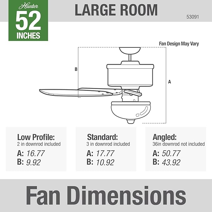 Hunter 52 inch Indoor Ceiling Fan with LED Light - Bronze Ceiling Fan with Pull Chain, For Bedroom or Living Room, Standard Mount, No Remote, 5 Blades, Includes Bulbs- Builder Deluxe 53091, New Bronze