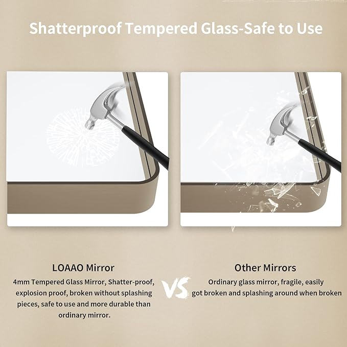 LOAAO 40”X30” Bronze Bathroom Mirrors for Vanity, Rounded Rectangle Brushed Bronze Metal Frame Mirror, Anti-Rust, Tempered Glass, Hangs Horizontally or Vertically