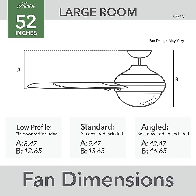 Hunter Fan Company, 52388, 52 inch Dempsey Matte Black Ceiling Fan with LED Light Kit and Handheld Remote