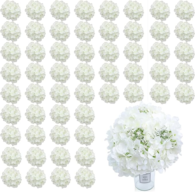 AVIVIHO 106pcs White Hydrangea Artificial Flowers Bulk Fake Flower Faux Hydrangeas Silk Flowers with Stems for Wedding,Parties,Table Centerpieces, Bridal Bouquet,Baby Shower,Home,Festival Decoration