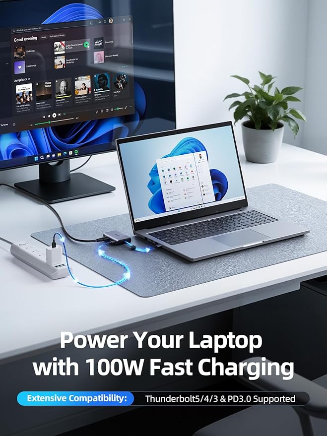 llano HDMI Splitter Extended Display for Dual Monitors,USB-C to Dual HDMI Adapter with 2 Port 4K@60Hz 2K@144Hz@120Hz Simultaneous Output & PD 100W, MST HDMI SplitExtend for MacBook Windows Laptop