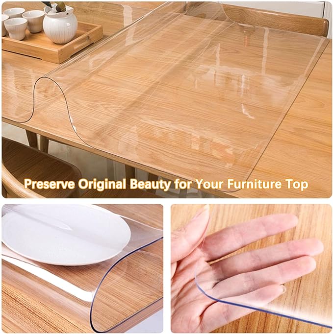 35.4 x 70.9 Inch Clear Plastic Dining Table Protector Tablecloth Desk Pad Mat Wooden Furniture Coffee Glass End Bed Sofa Side Bistro Pub Dinner Console Table Top Protection Cover Waterproof PVC Vinyl