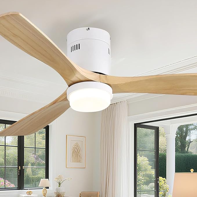 Sofucor Ceiling Fan with Lights-52 Inch Flush Mount Ceiling Fan with Light and Remote Control, Low Profile Wood Blades Modern Outdoor Ceiling Fans for Bedroom/Farmhouse/Patio/Indoor, Quiet DC Motor