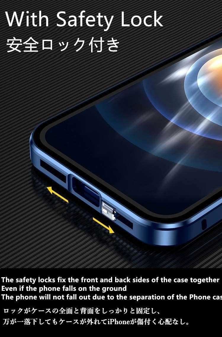 HENGHUI Lockable Case for iPhone 13 - Magnetic Glass Case with Camera Lens Protector and Safety Lock