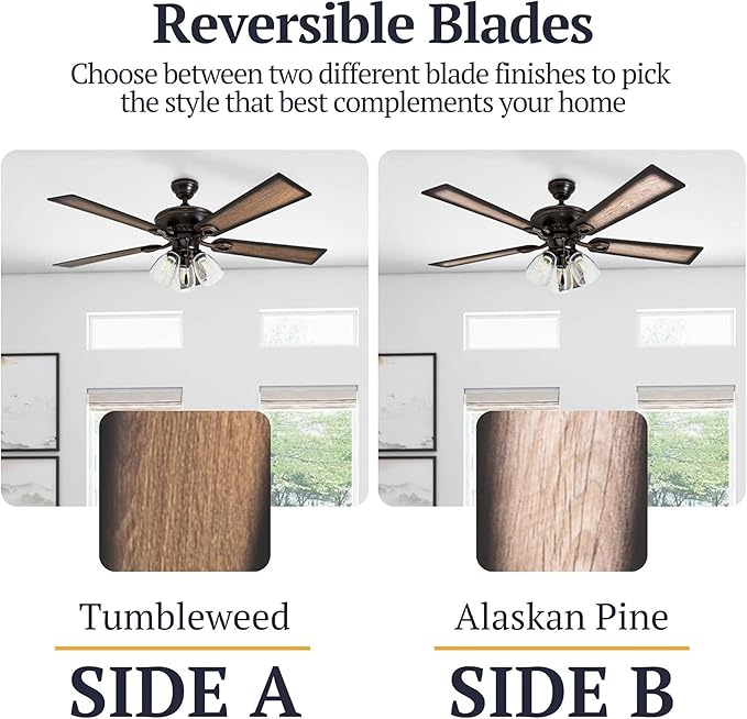 Prominence Home Glenmont, 52 Inch Farmhouse LED Ceiling Fan with Light, Pull Chain, Three Mounting Options, Dual Finish Blades, Reversible Motor - 40278-01 (Oil-Rubbed Bronze)