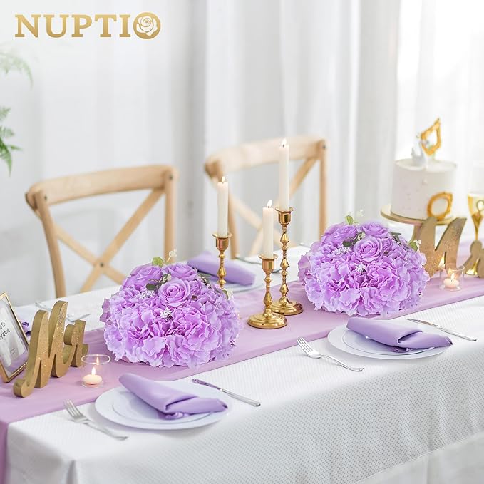 NUPTIO Flower Ball Arrangement Bouquet: 2 Pcs 11.8 inch Diameter Light Purple Rose Fake Flowers Balls for Wedding Centerpiece Decorations Artificial Flower Centerpieces for Tables