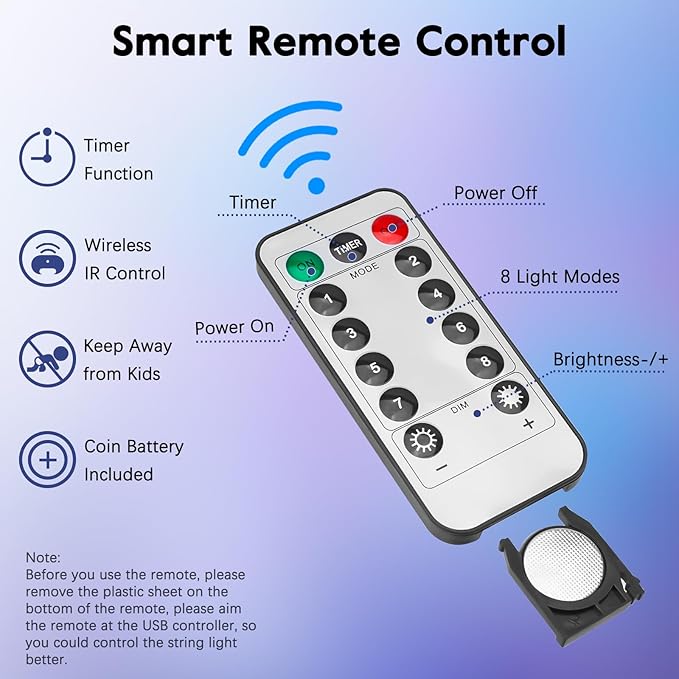 Minetom 200 LED Wishing Ball Curtain Lights - Fairy String Lights with Remote, USB Powered Waterproof for Christmas Wedding Party Bedroom Decoration, Multicolored