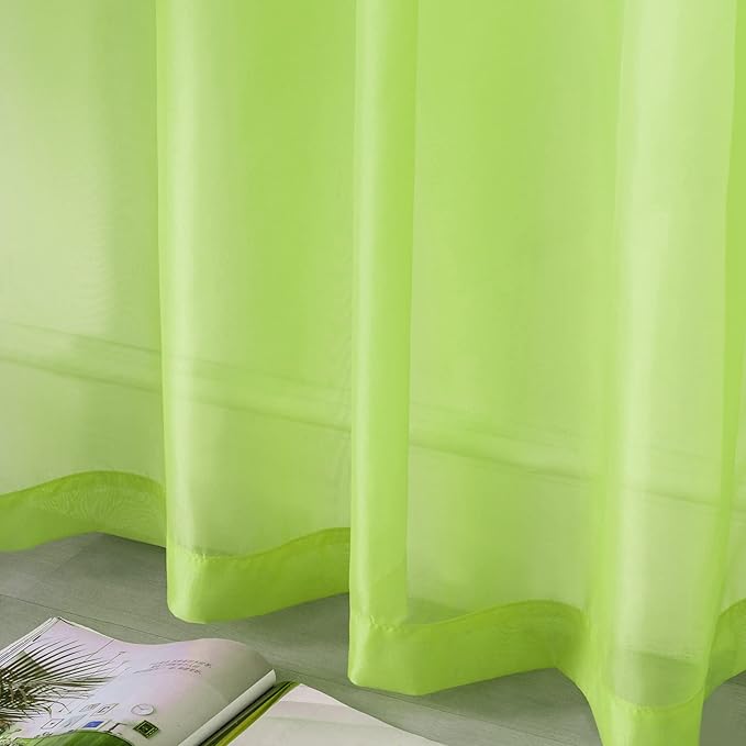 DUALIFE Lime Green Voile Sheer Curtains Grommet,Look Semi Sheer Windows Panels,Elegant Solid Color Touch Soft Drapes, 52X45 Inch for Living Room Bedroom,Set of 2 Panels