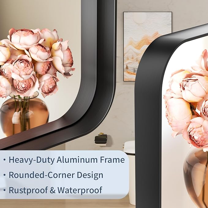 32×36 Bathroom Mirror for Vanity - Rustproof Framed Wall Mirror with Explosion-Proof Tempered-Glass & Rounded Corners for Over Sink, Bedroom, Entryway, Modern Matte Frame, Horizontal/Vertical