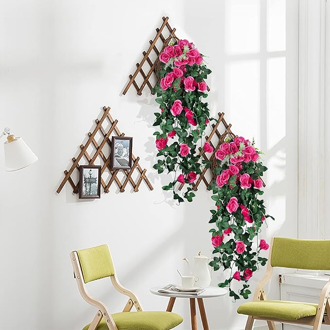 RECUTMS 2PCS Artificial Hanging Flowers 3.3Ft Fake Flower Plants for Home Room Garden Wedding Indoor Outdoor Decoration (Rose Red)