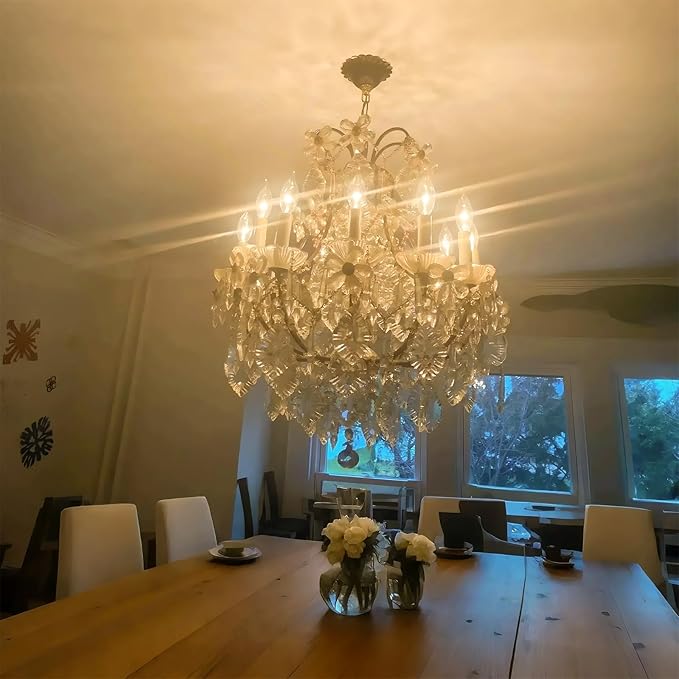 E12 Candle Light Bulbs 60W, Dimmable Warm White 2700K Chandelier Light Bulbs for Ceiling Fan or Pendants, CA10 Clear Candelabra Gold Base Bulbs, 12 Pack