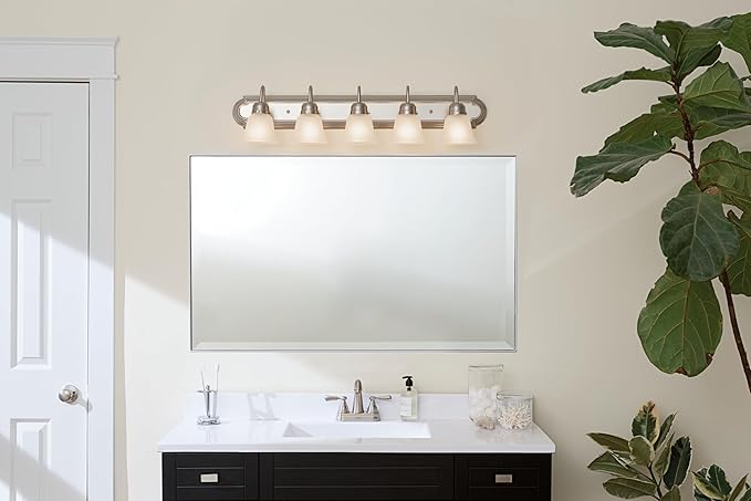 Kichler 36" 5-Light Vanity Bath Light in Brushed Nickel, Modern Bathroom Light with Clear Satin Etched Glass, (36" W x 8" H), 5339NIS