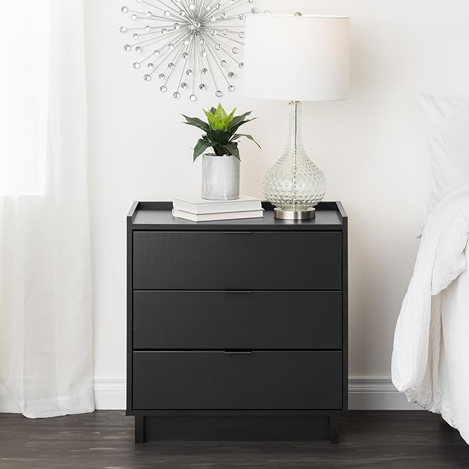 Prepac Simply Modern Nightstand Bedside Table, Black Nightstand for Bedroom, End Table with 3 Drawers 26.5" W x 26.75" H x 16" D