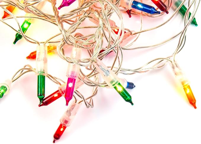 Mudder 60Count 2.5V Christmas 50/100/150/200 Count Mini Incandescent Wire String Lights Replacement Bulbs Indoor/Outdoor Christmas Lights Decor for Home Xmas Tree (White Base with Colorful Bulb)