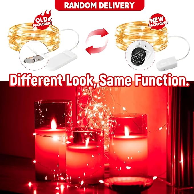 12 Pack Red Battery Operated String Lights, 7ft 20 Led Waterproof Copper Wire Firefly Starry for DIY Wedding Party Bedroom Christmas