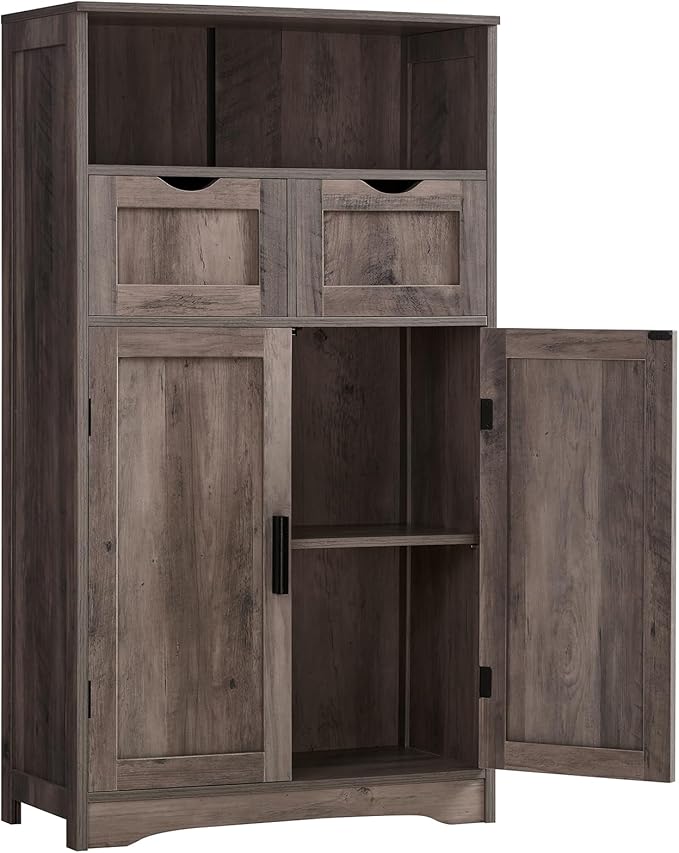 Iwell Storage Cabinet with Adjustable Shelf, Bathroom Cabinet with Doors, Cupboard, Kitchen Pantry Cabinet, Floor Cabinet for Living Room, Home Office, Dark Gray