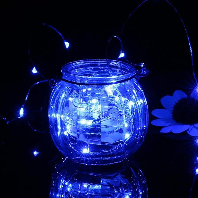 Mikasol Fairy Lights Battery Operated, 1 Pack Mini 3*AAA Battery Powered Copper Wire Led Starry String Lights Firefly Lights for Bedroom, Christmas, Parties, Decoration (5m/16ft Blue)
