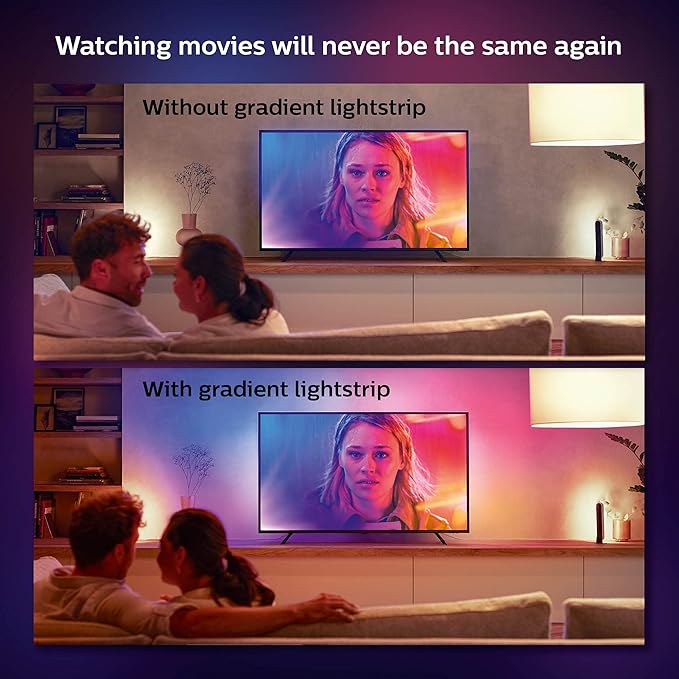 Philips Hue Play Gradient 65" Smart TV Light Strip, Flowing Color-Changing LED Strip Lights, Multicolour TV Backlight Sync with Music and Gaming, Requires Bridge & Sync Box, Control with App and Voice
