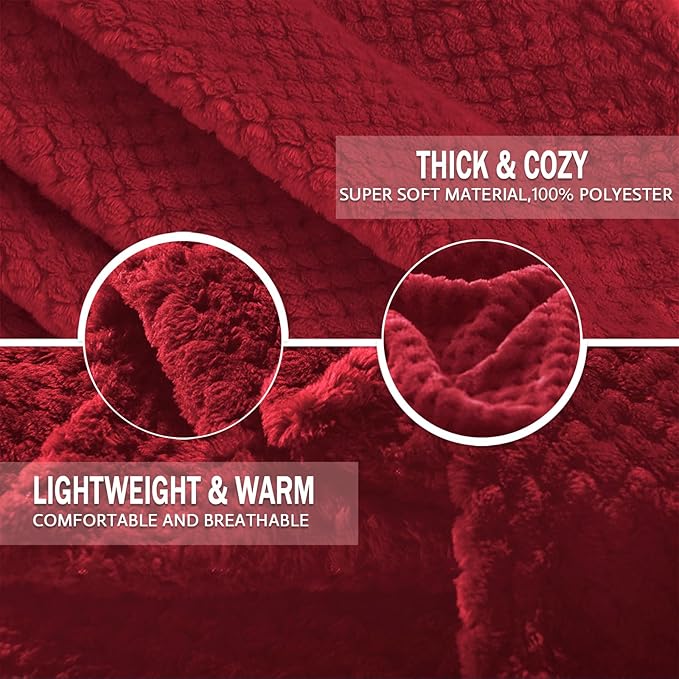 Exclusivo Mezcla Fleece Bed Blanket Queen Size, Super Soft and Warm Blankets for Couch, Sofa and Bed Waffle Textured, Cozy, Fuzzy and Lightweight (Deep Red, 90x90 Inches)