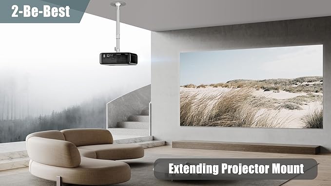 2-Be-Best Upgraded Projector Mount,14-23in / 37-60cm Projector Ceiling Mount Extendable Ceiling Projectors Mounts Adjustable Angle 360° Rotation Drop Ceiling Projectors Mounts Silver