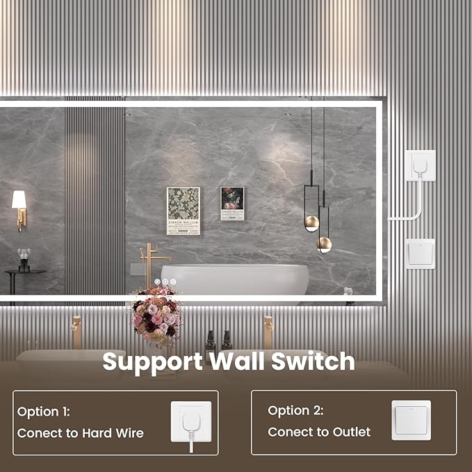 84"X40" LED Bathroom Mirror with Front Lights and Backlit, Anti-Fog, Dimmable, Shatter-Proof Tempered Glass, Lighted Bathroom Vanity Mirror for Wall with 3 Colors, Memory Function