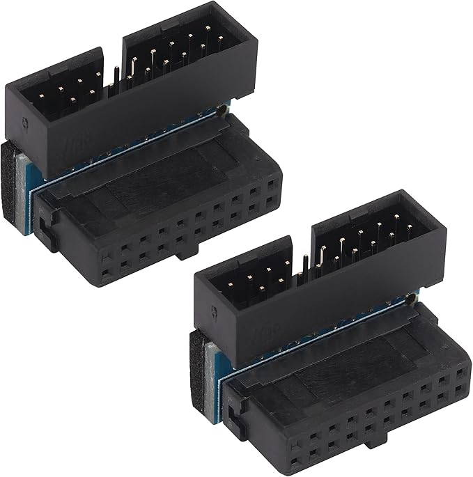 2 Pack 90 Degree 20pin USB 3.0 Adapter Up Right Angle 3.0 USB 20 Pin Male to Female Extension Power Adapter Board for Motherboard Mainboard.20(20Pin-Up/Black)
