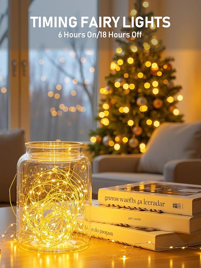 Minetom Fairy Lights Battery Operated, 5 Pack 7 FT 20 LED Fairy Lights with Timer, String Light Battery Powered, Silver Wire Christmas Light for Bedroom Party Wedding Decorations, Warm White