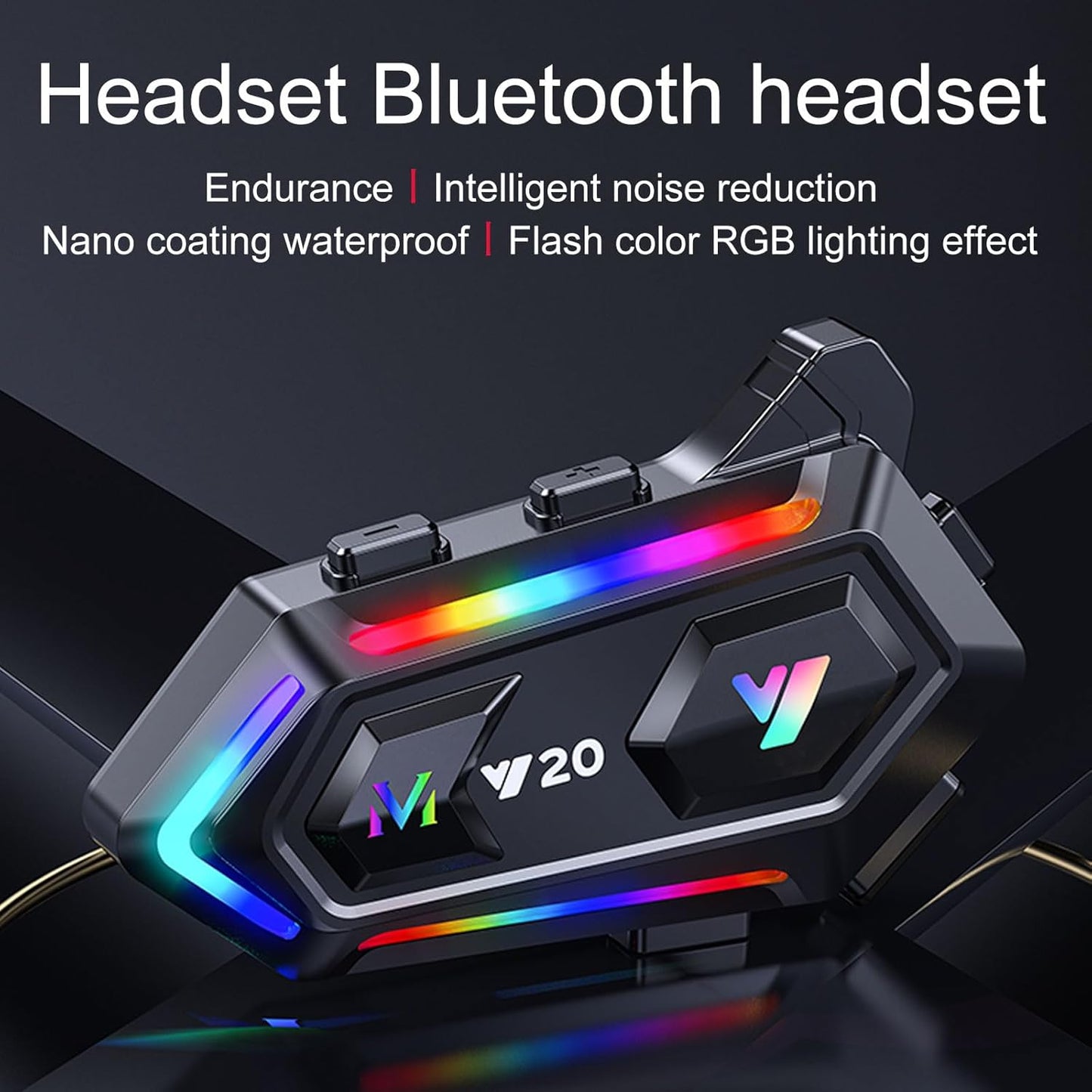 Y20 Motorcycle Helmet Bluetooth Headset, Bluetooth 5.3 with RGB Lighting, Smart Noise Reduction, HiFi Sound Quality